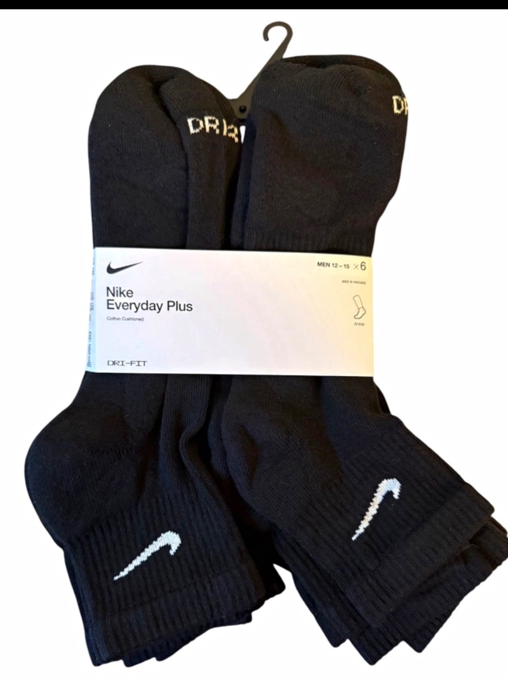 Nike Cushioned Cotton Ankle Dry Fit Athletic Socks 6 Pairs Black Men  XL 13/15